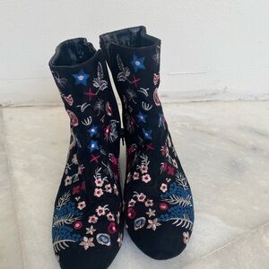 Embroidered Black Ankle Boots